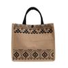 Women Shoulder Bag Top Handle Large Capacity Button Pocket Flax Retro Ethnic Female Shopping Tote Handbag Daily Use 25-26