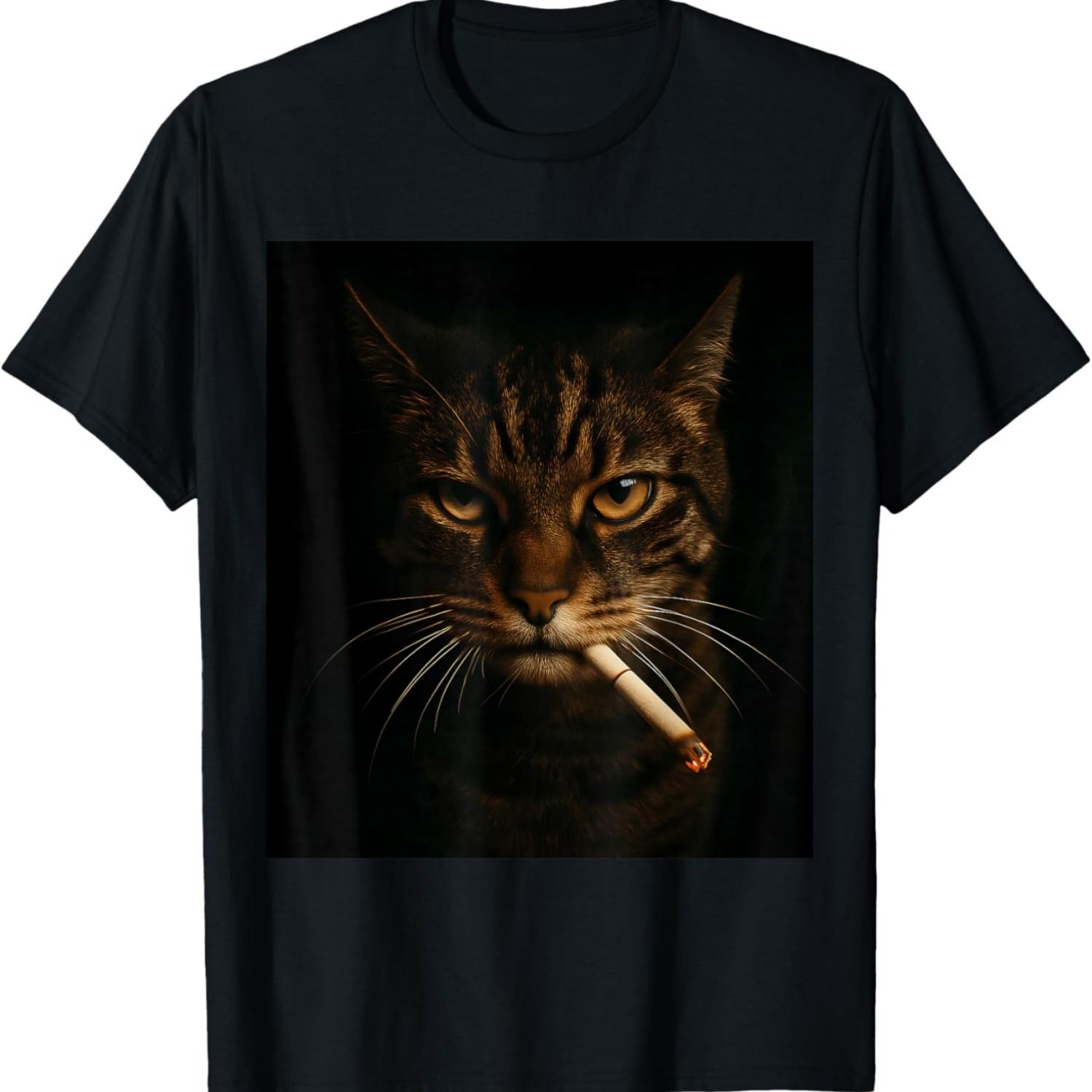Funny Smoking Cat Cigarette Kitty Gen Z Meme Adult Humor T-Shirt S