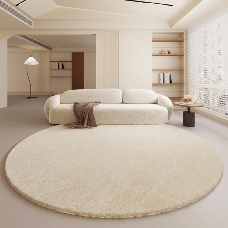 Décoration de Chambre Style Crème Tapis Rond Maison Tapis Doux Moelleux Tapis Minimalistes pour Salon Tapis de Sol Épais en Peluche à Côté du Lit