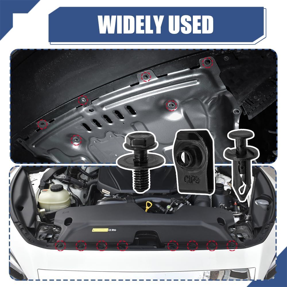 35PCS Engine Under Cover Splash Shield Guard Body Bolts Screws, Car Bumper Clips, Bumper Fender Liner Push Retainer Fastener Rivet Clip and U-Nut,