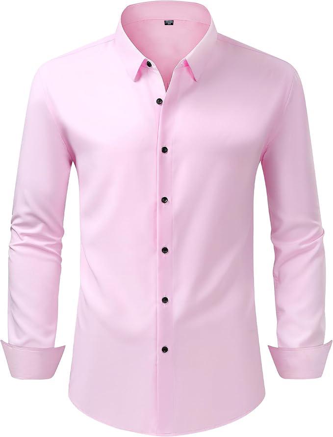 Camisa Social Masculina de Manga Longa Elástica Não Amassa - Cor Sólida