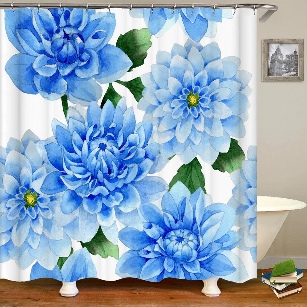 3D Butterfly Flower Printing Bathroom Curtain Polyester Waterproof with Hooks Home Decoration Shower Curtain Bathroom Screen