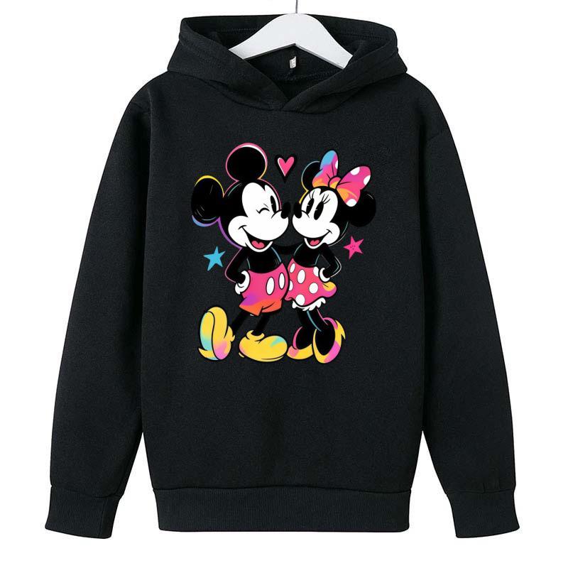 Mickey & Minnie Rainbow Gradient Hoodie for Kids - Cartoon Print, Unisex Spring/Autumn Style