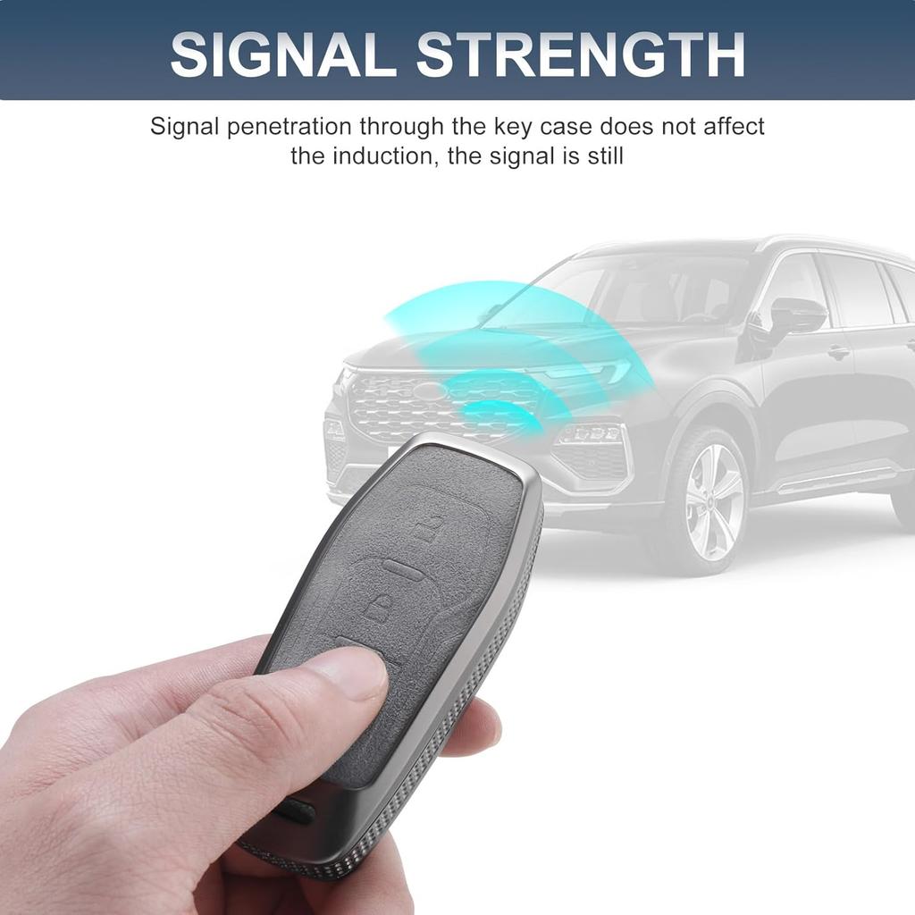 YO&YOYE Compatible With Ford Key Fob Cover With Keychain Leather Key Case Protector (Model3, Grey)