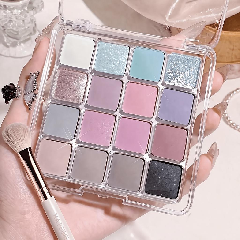 16 Farben Kühle Pastell-Lidschattenpalette, Matt Schimmernd Glitzernd Lidschatten Make-up Palette, Rosa Blau Lila Grau Langanhaltendes Smokey Eye Kit