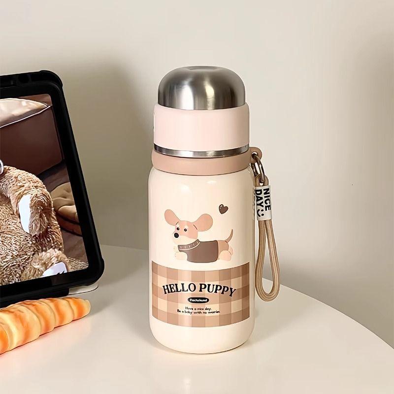 Cute Cartoon Puppy Thermos Stainless Steel Bottle With Tea Separation Vacuum Insulation Water Cup Portable Direct Drinking Cups