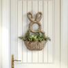Hand Woven Easter Bunny Basket Natural Willow Gift Holder Bunny Flower Basket Cute Rabbit Handmade Easter Wall Pocket Front Door