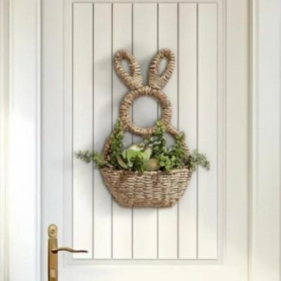 Hand Woven Easter Bunny Basket Natural Willow Gift Holder Bunny Flower Basket Cute Rabbit Handmade Easter Wall Pocket Front Door
