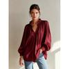 Womens Loose V-Neck Ruffled Puff Sleeve Shirt Top 2026 Fall Casual Oversized Blouse