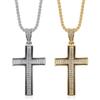 New Hip-Hop Jewelry Stainless Steel Gold-Plated Full Diamond Black Edge Cross Pendant Necklace