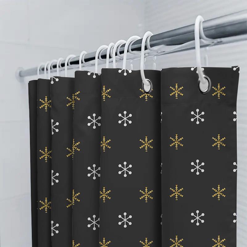 Black Shower Curtain With A Pattern Of Snowflakes Bathroom Decor Accessories For Home Decoration Waterproof Fabric For Bath Time