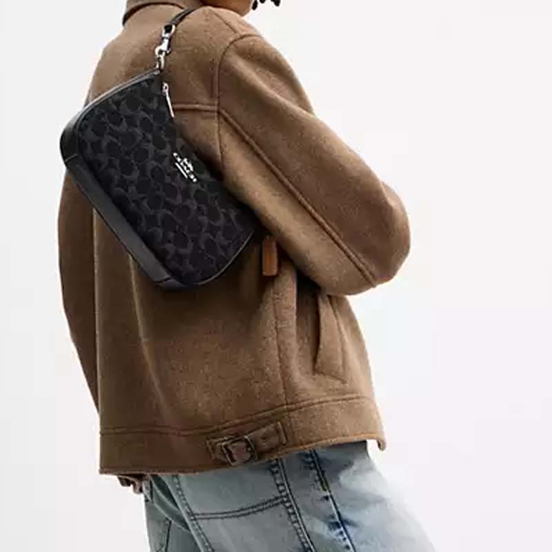 Coach Teri 24 Removable Shoulder Strap Denim And Leather Medium Shoulder Bag Women Shoulder Bag Black CDE43-SVBK