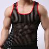 O-Neck Sleeveless Solid Color Men Vest Striped Racerback Male Mesh Sexy Transparent Bottoming Vest Home Wear