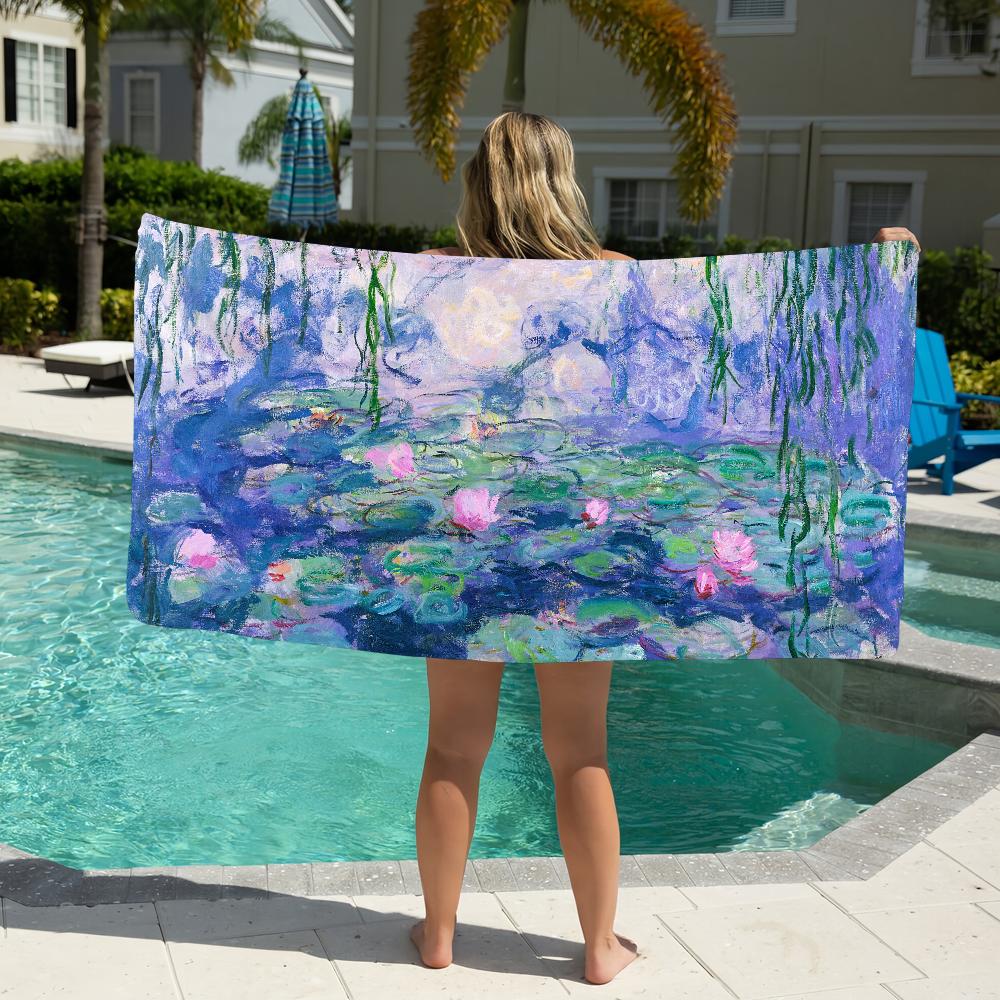 C-Claude M-Monet Impressione Alba Asciugamano Asciugamano da Spiaggia Sovradimensionato Asciugatura Rapida Asciugamano Assorbente Morbido Asciugamani da Piscina e Spiaggia per Uomini Donne