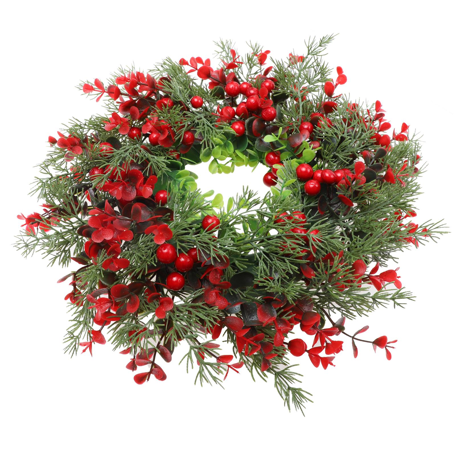 

Wreath Decor Charming Christmas Ornament Wreath With Red Eucalyptus Berries Perfect For Front Door Fireplace Mantle Window Decor червоний