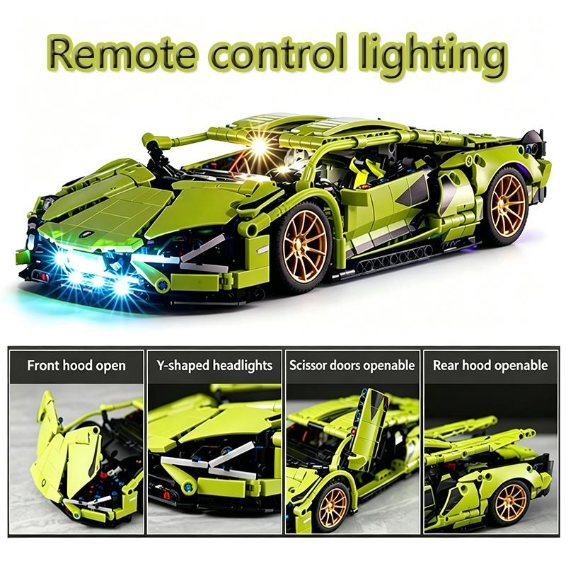 1:14 MOC Mechanical Remote Control Sports Car Building Block Set - DIY Assembly Racing Puzzle Toy for Decoration Birthday Gift