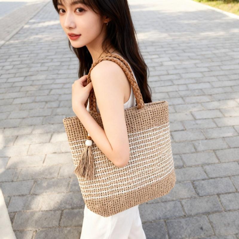 Woven Tote Bag For Women Large Capacity Grass Woven Shoulder Bag Beach Vacation Beach Bag Versatile Casual Outdoor Play Handbag