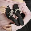 Beautiful Cross-strapped Rhinestone Open-toed Square Sandals Women's Sexy Black Satin High-heeled Cool Slippers 2025 Summer