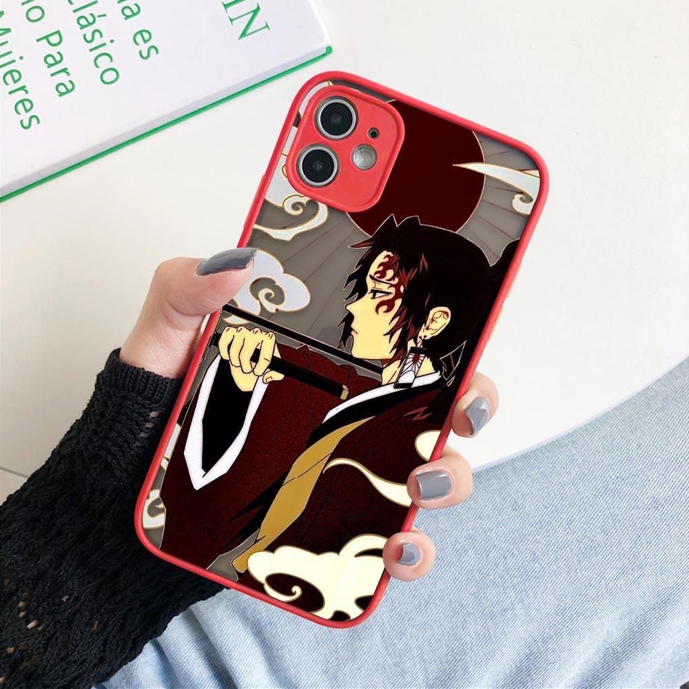 Matte Case For iPhone 11 12 13 14 Pm Pro Max XR X 8 7 Plus Pro XS Mini Skin Feeling Cover Fundas Shell Japan Anime Demon Slayer