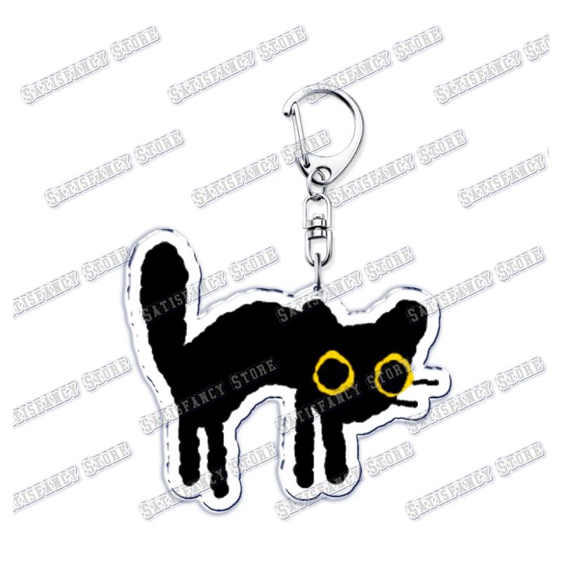 Cute Kawaii Little Black Cat Acrylic Keychains Funny Pet Kitty Keyring for Accessories Bag Pendant Key Chain Jewelry Fans Gifts