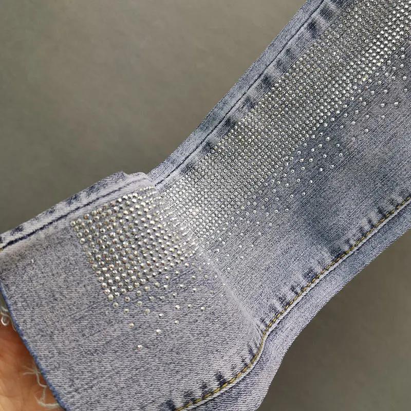 Damshorts Vår Höst Streetwear Pennbyxor Vintage Smala Diamanter Hög Midja Ankellånga Jeans Casual Denimbuxor