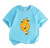 Kids Boys Girls Crew Neck Short Sleeve 100% Cotton T-Shirt, Cute Cartoon Bees Honeycomb Print Casual Soft Breathable Top For Daily Wear Summer Activit