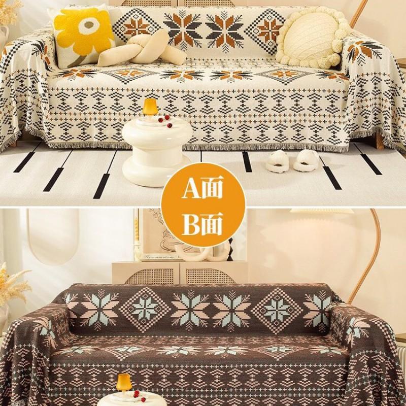 Cartoon Sofa Throw Cover Universal Fit All-Season Knitted Jacquard Blanket Living Room Bedroom Pet-Resistant