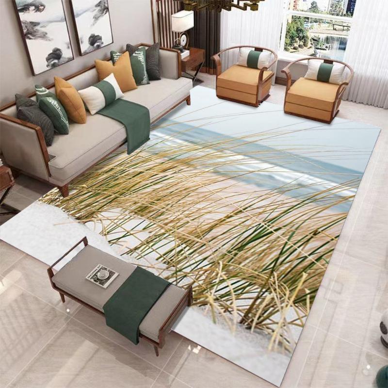 Coastal Theme Area Rugs Beach Reed Seascape Design Turtle Shell Pattern for Coastal Living Room Decor