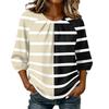 Women Geometric Print 3/4 Sleeve Round Neck Pleated Casual Loose Fit T-Shirt Top for Daily Wear