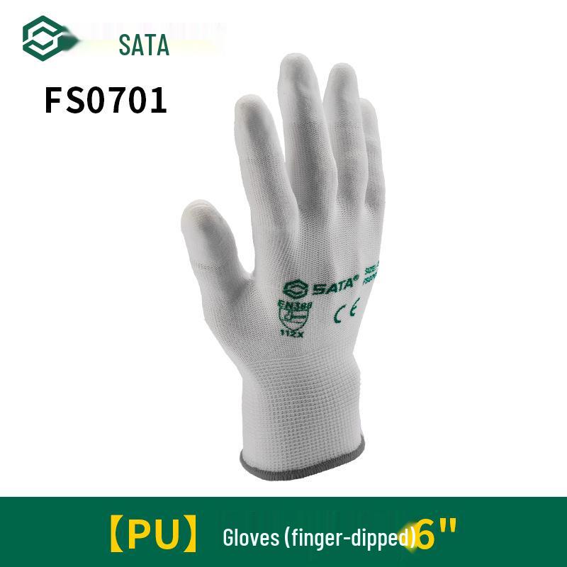 Sata Anti-Slip Work Gloves - Nylon PU Coated, Fingertip & Palm Dipped, Wear-Resistant for Workshop Use