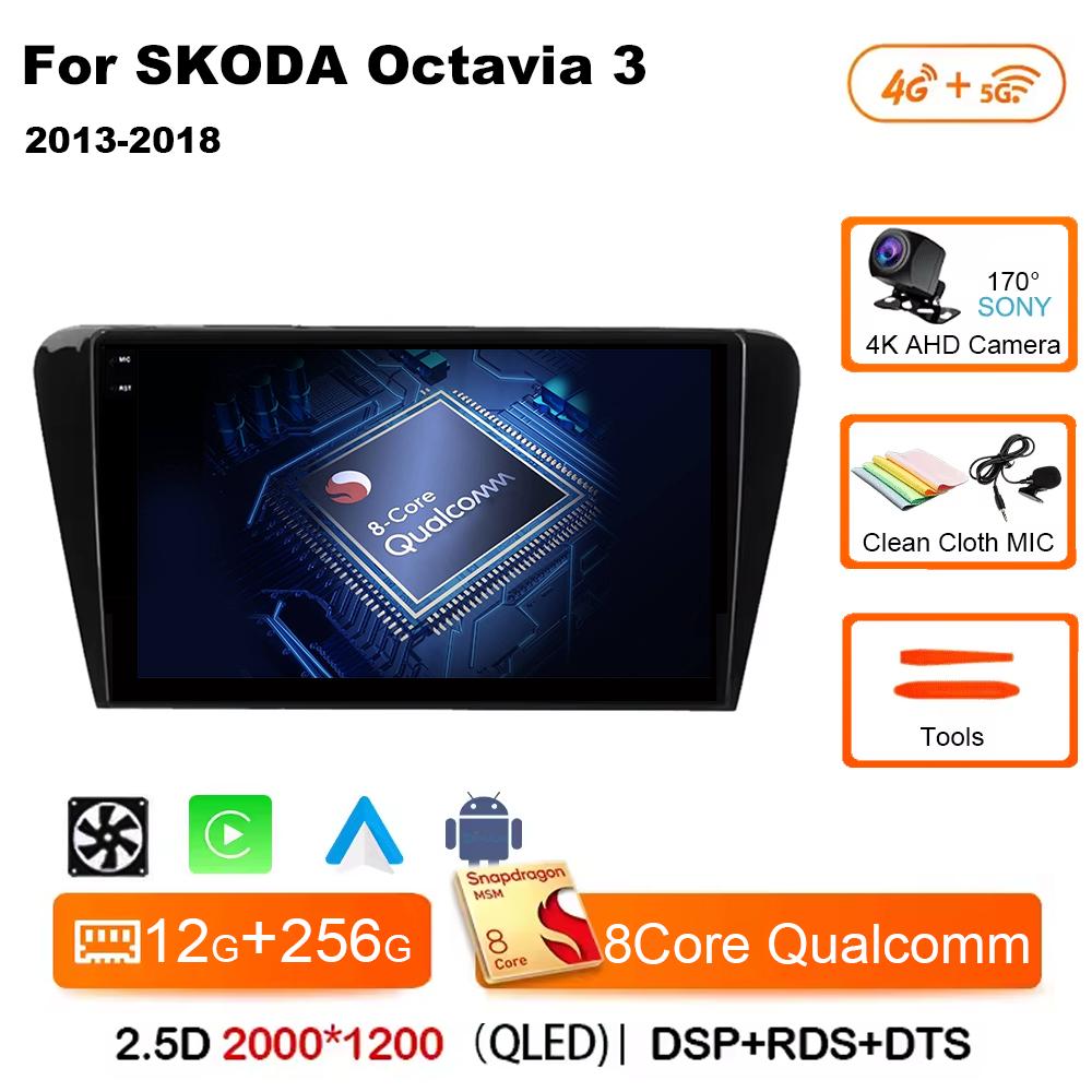 Android 14 Car Multimedia Player For Skoda Octavia 3 2014 2015 2016 2017 2018 2019 Qualcomm Radio Carplay Android Auto 4G+Wifi