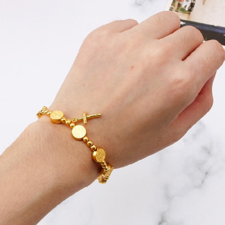 Unisex Christian Jesus Crucifix Crucifix Rosary Bead Pendant Bracelet Gold Brac