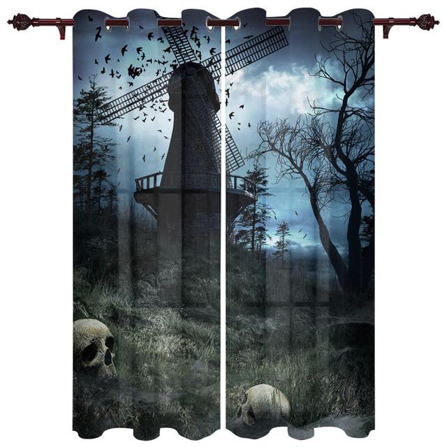 Halloween Architecture Horror Noční okenní závěsy do obývacího pokoje Ložnice Kuchyň Ošetření oken Vánoční závěsy