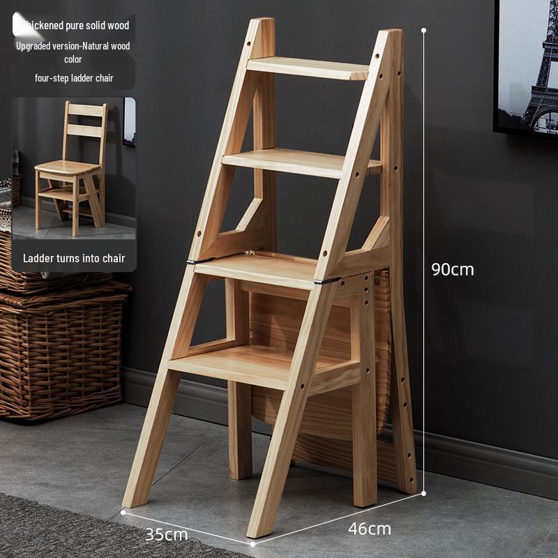 Solid Wood Folding Ladder Chair: Dual-Use Indoor Step Stool and Multifunctional Staircase.
