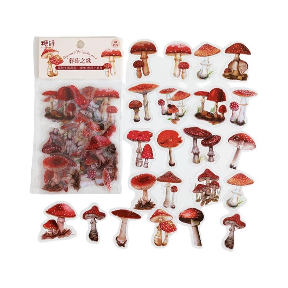40Pcs DIY Vintage Butterfly Stickers PET Flower Design Plant Decorative Stickers Mushroom Pattern Daisy Pattern