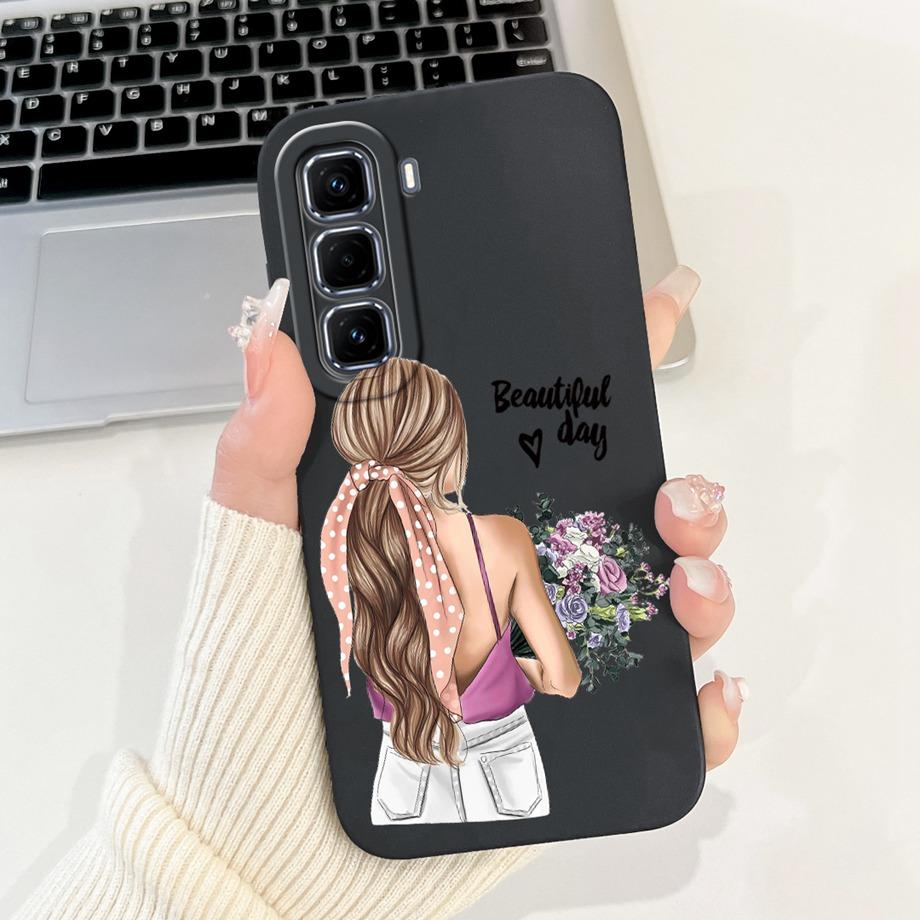 For Infinix Hot 50 Pro+ Hot50 Pro Hot 50 Pro Plus 4G Phone Case Soft Silicone Back Cover Love Heart Girly Flower Painting Fundas