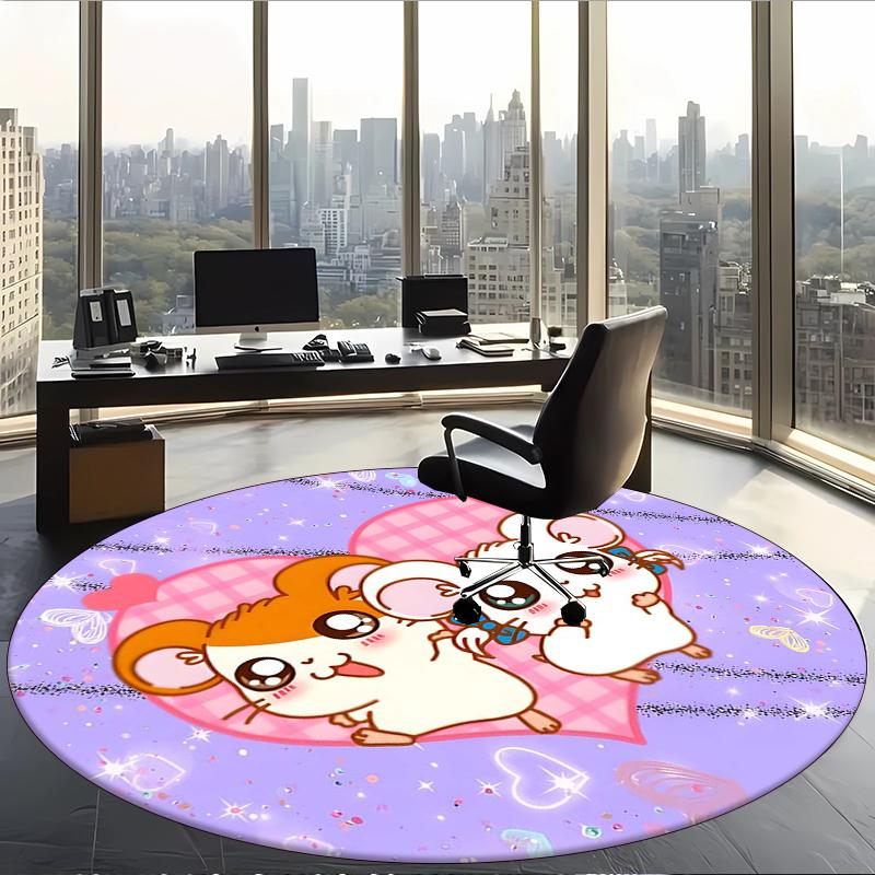 Hamtaro (5) Rund kontormåtte Dekorativ gulvmåtte til kontor, soveværelse, stue og hjemmerum