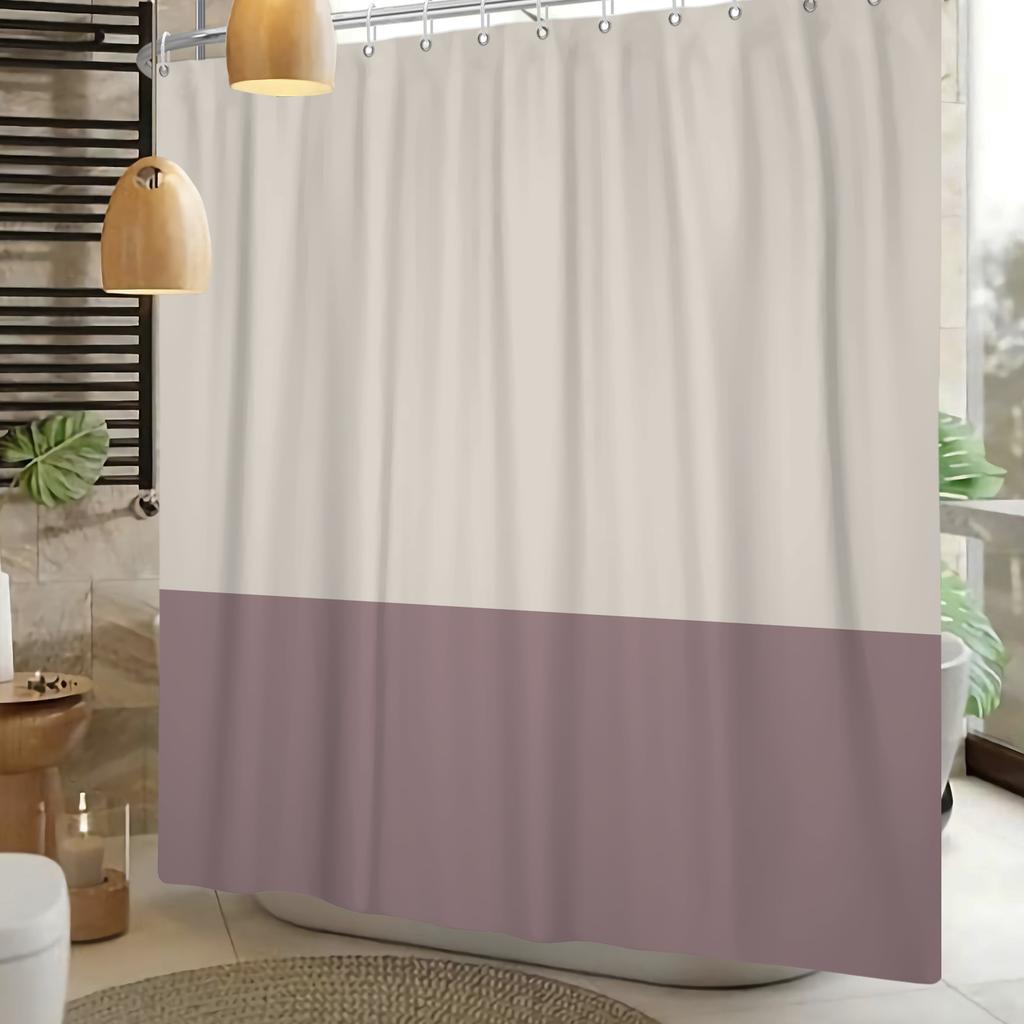 Minimalist Shower Curtain Neutral Two Tone Color Block Waterproof Bath Curtain For Bathroom Decor Polyester Fabric With Hooks