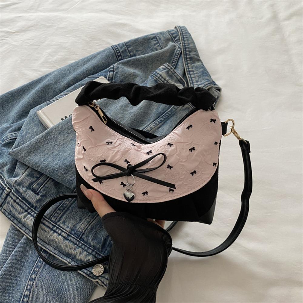 

Sweet Handbag Shoulder Bag Bow Lace Pleated Handle Crossbody Bag Zipper Adjustable Strap Tote bag Women рожевий