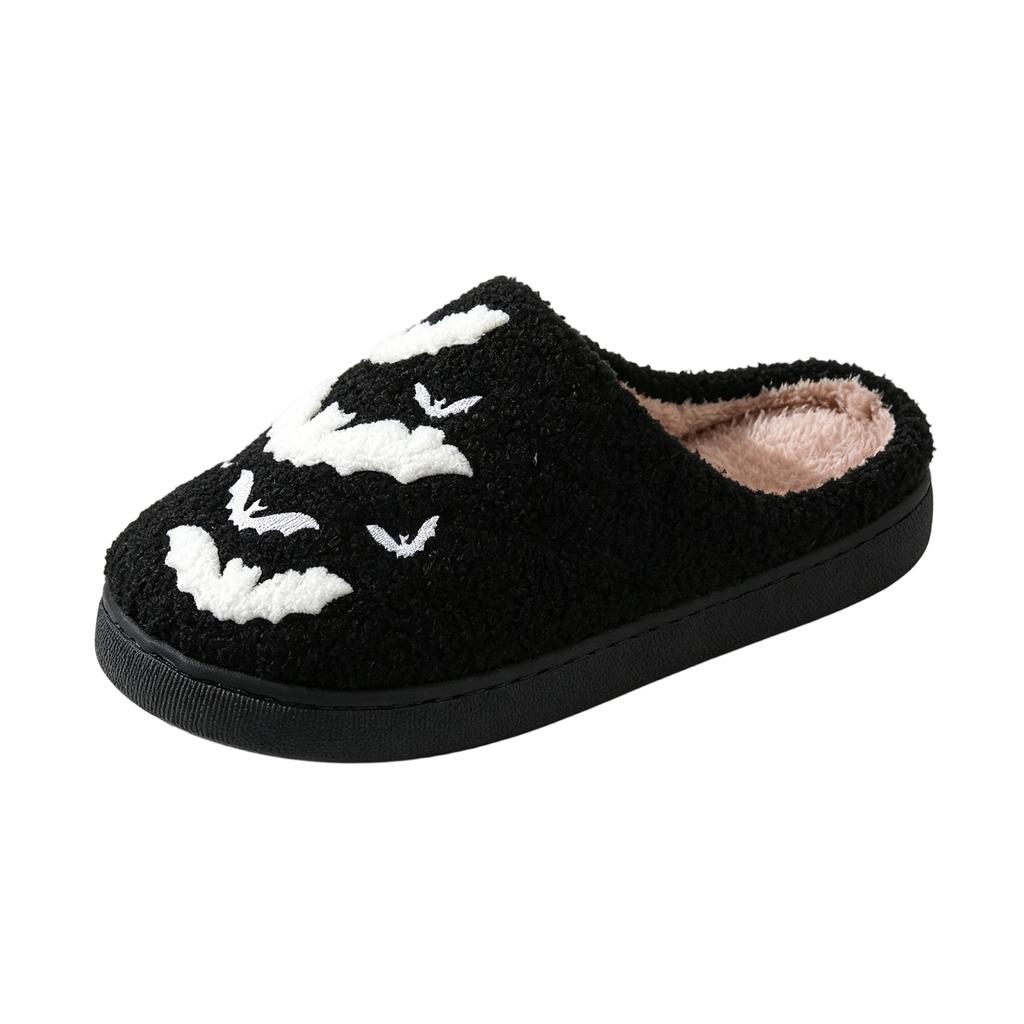 Women's Halloween Embroidery Print Cotton Slippers for Winter