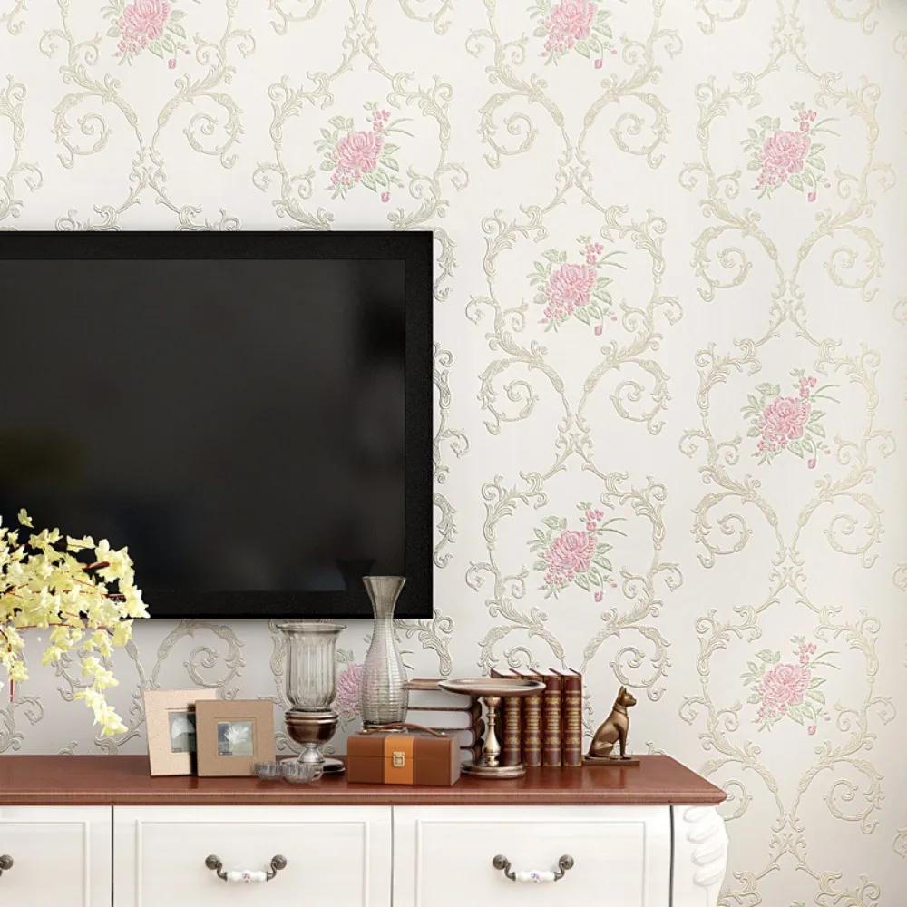 European Self-adhesive Non-woven Wallpaper 3d Garden Flower Warm Bedroom Living Room Wall Paper Home Decor Luxury Wall Stickers