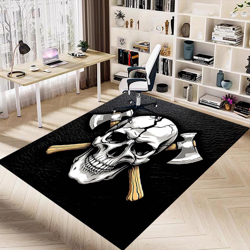 1PC Skull Axes Non-Slip Floor Carpet Compatible for Office&Living Room&Bedroom&Dining room - Flat-Weave Machine-W256