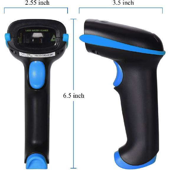 WoneNice Barcode Scanner Wireless 2-in-1 (2.4Ghz Wireless+USB 2.0 Wired) Handheld Bar Code Scanner Reader (Blue)