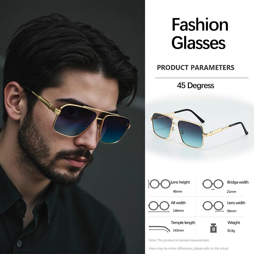 Square Frame Metal Double Beam Modern Sunglasses For Men Square Face Long Face Compatible Glasses Personalized Men Glasses