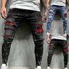 Multi Pockets Men Jeans Ripped Holes Denim Mid Waist Stretchy Tassel Skinny Jeans Streetwear