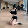 European & American High-Waist Black Drawstring Fitness Shorts for Women