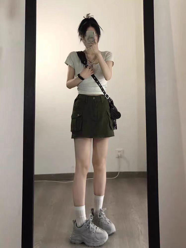 Plus Size Sweet French U-Neck Short Sleeve T-Shirt - American Style Slimming Button Top