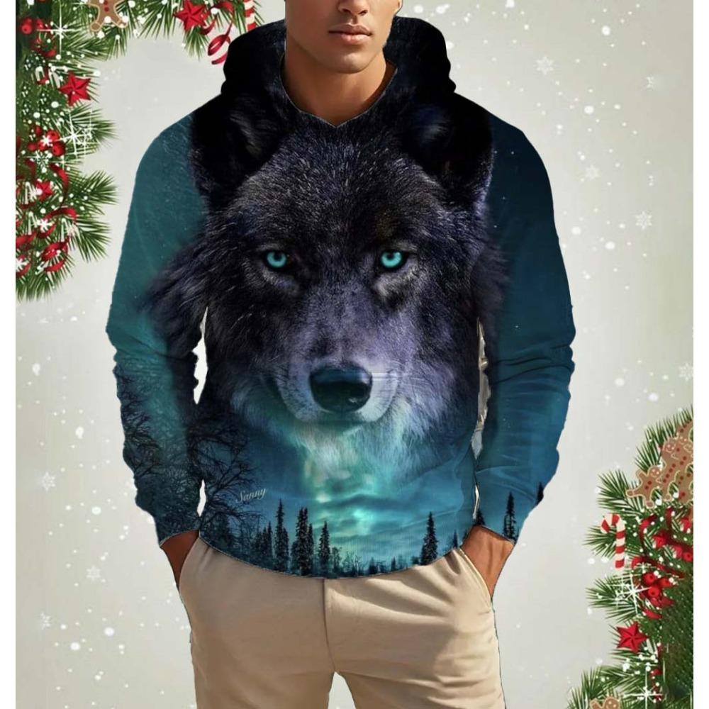 Men's Hooded Fashion Animal Wolf 3D Print Hoodies Top Spring Autumn Fashion Casual Long Sleeved Pullover Oversized Sweatshirts