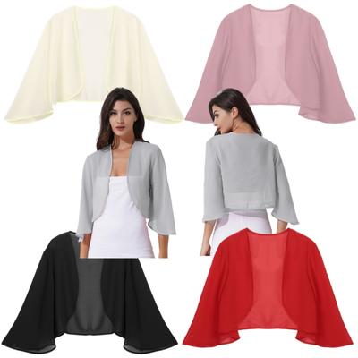 Copricostume da donna in chiffon con maniche a 3/4, giacca bolero, abito da sposa, copricostume, scialli