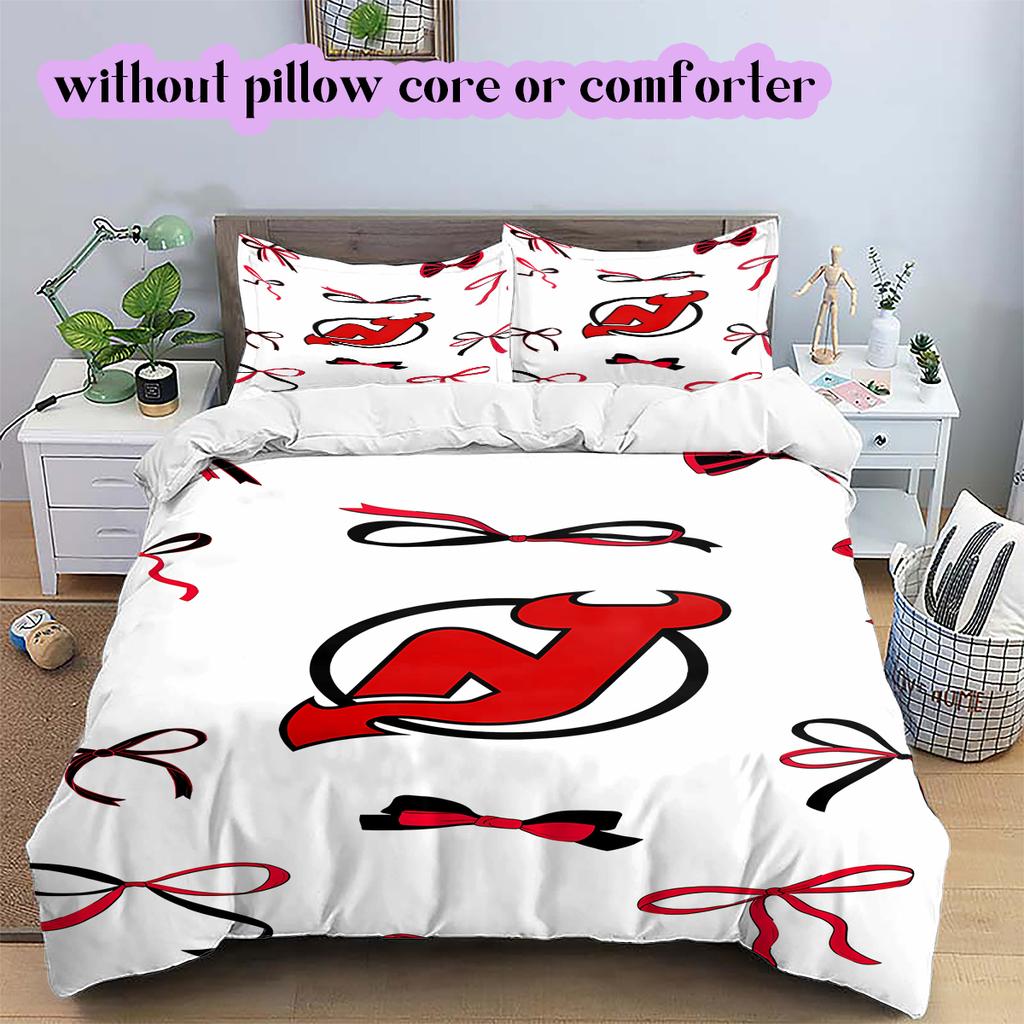 Ice Hockey Logo Pattern Bedding Quilt Set Quilt Cover Pillowcase Home Decoration Birthday Gift (1*duvet Cover+ 2*pillowcase, Without Core)